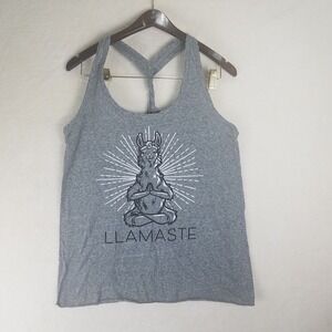 District Llamaste Yoga Tank Top Women's Grey Racerback Graphic Print L